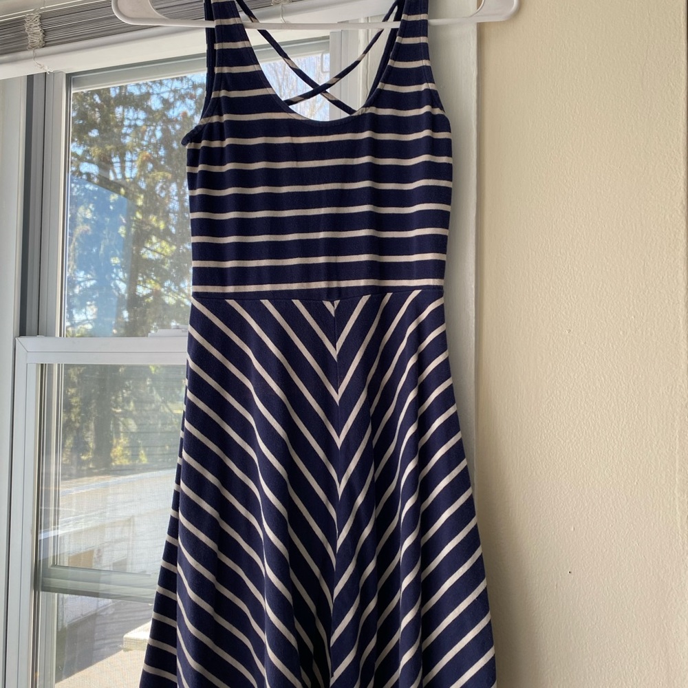 XS Authentic American Heritage dress. Sleeveless. Stripes. Navy blue and white.